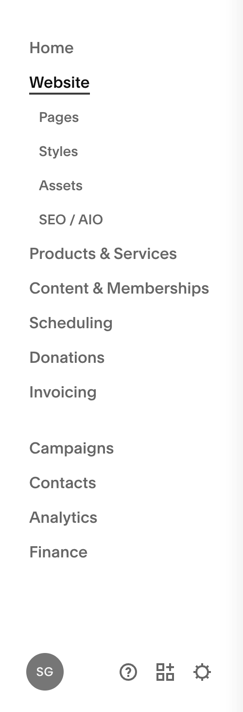 Squarespace menu and navigation