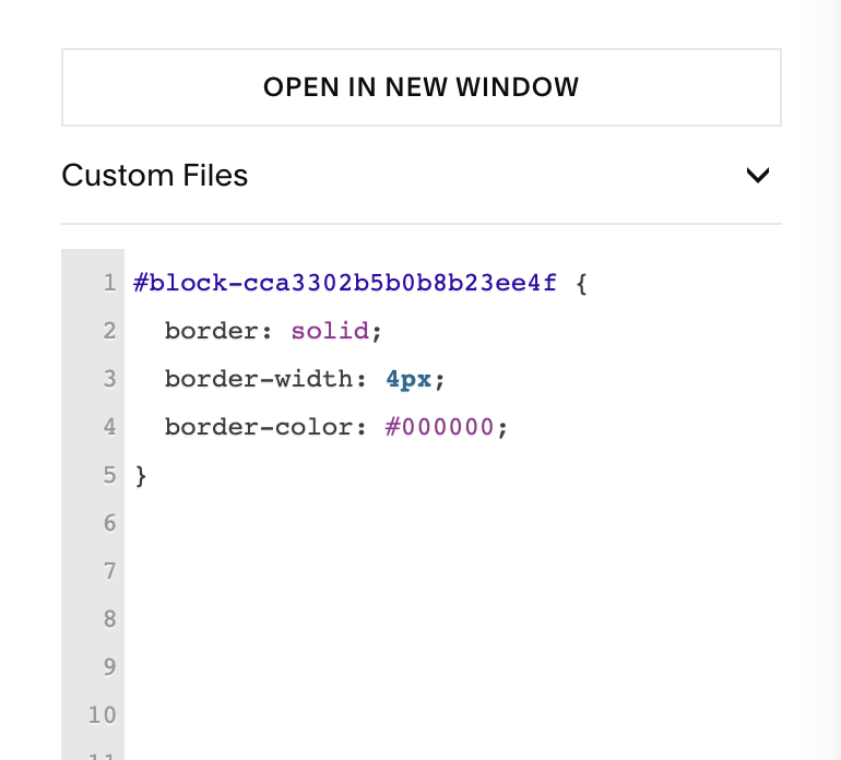 example of applying the border CSS for only one image block in Squarespace