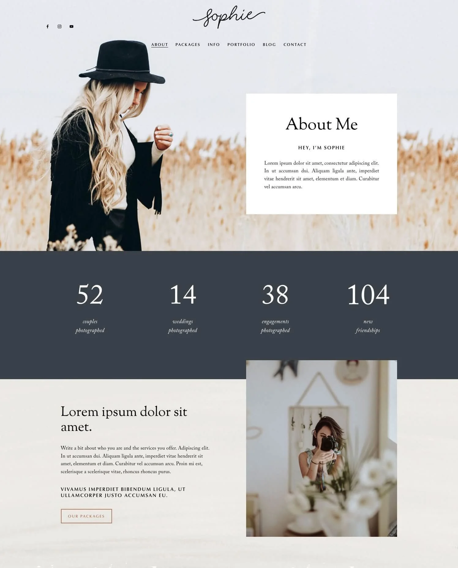 5 Must-Haves for a High-Converting Photography Website - About Page in the Sophie Squarespace Template