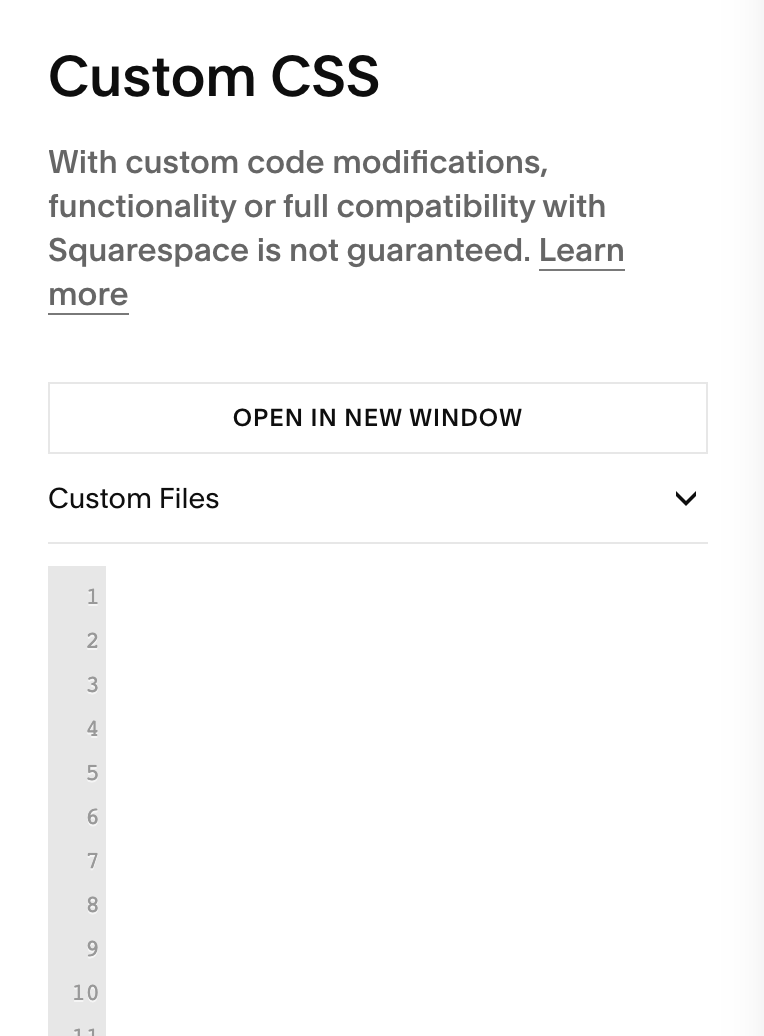 custom CSS panel in Squarespace