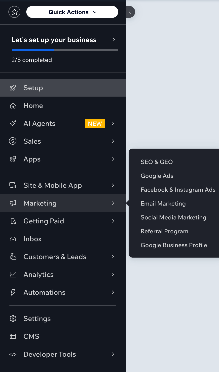 Wix menu and navigation