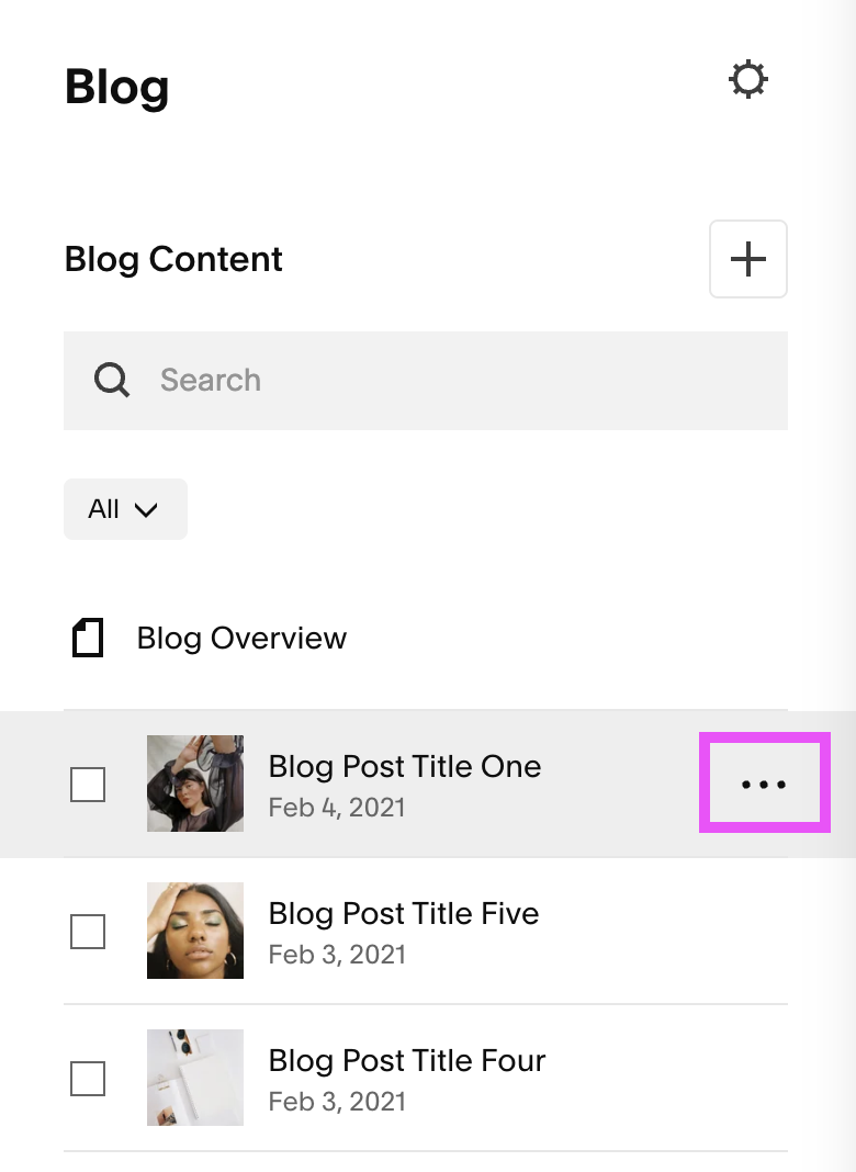 Accessing blog post settings in Squarespace