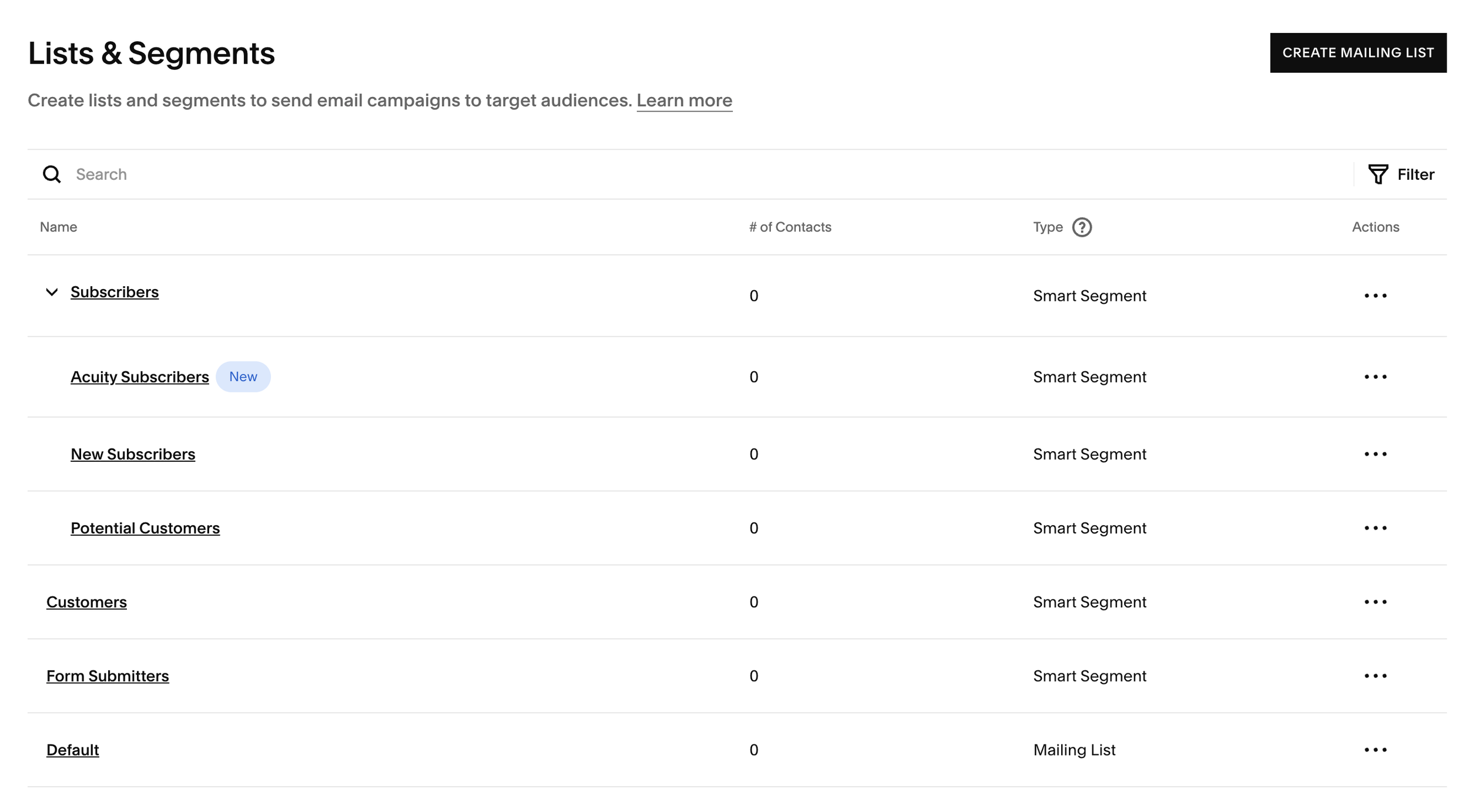 Squarespace Email Campaigns segments
