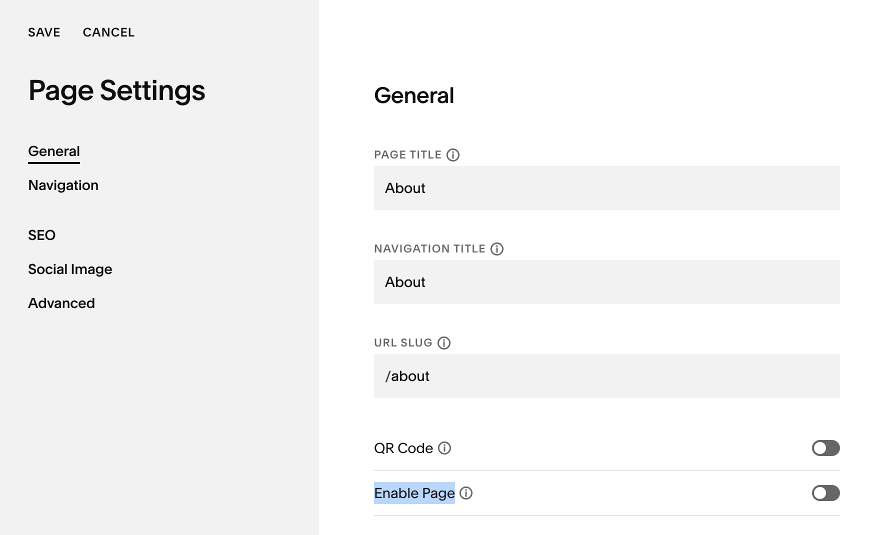 How to disable a page in Squarespace