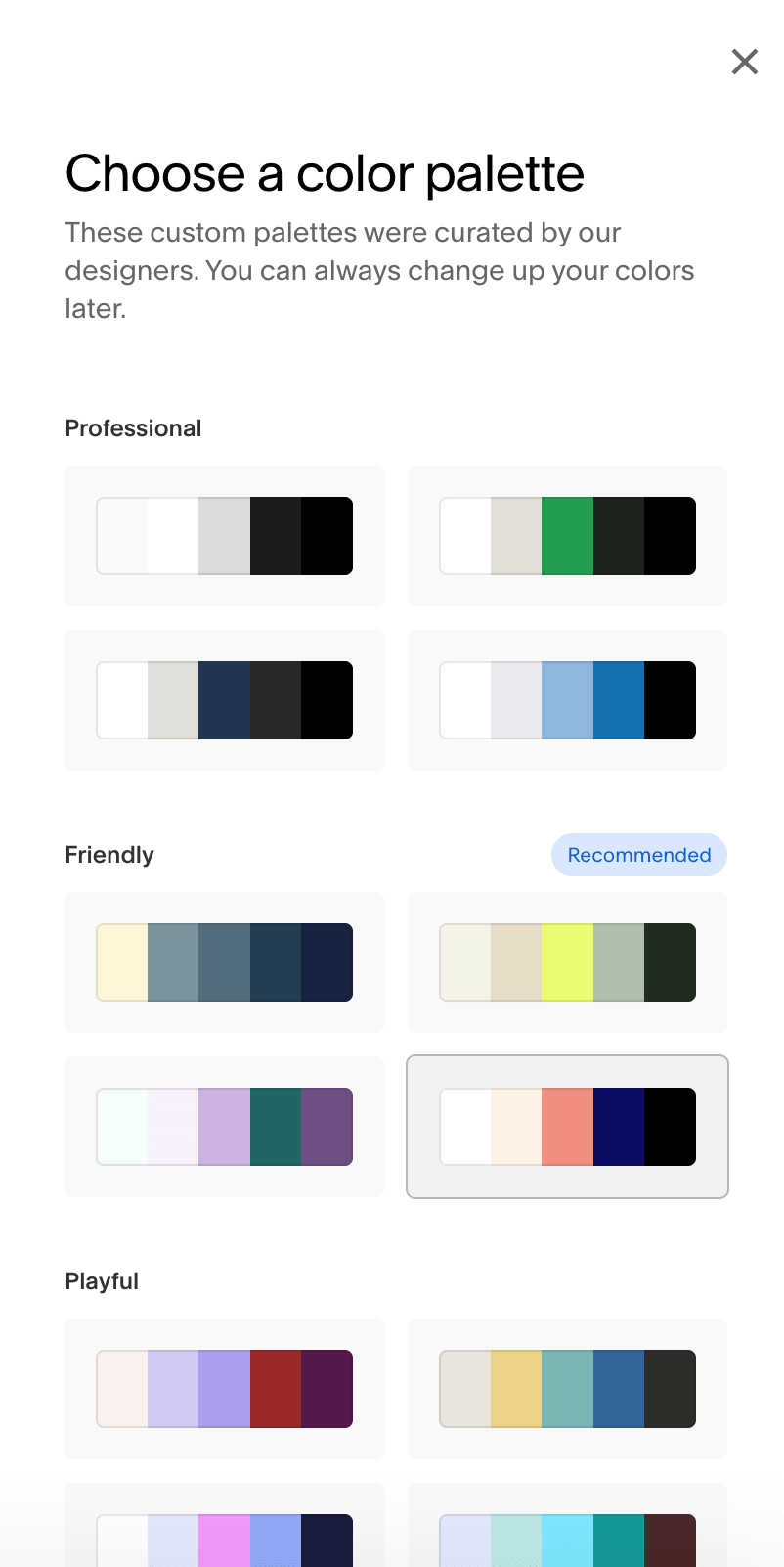 Squarespace color palette AI suggestion