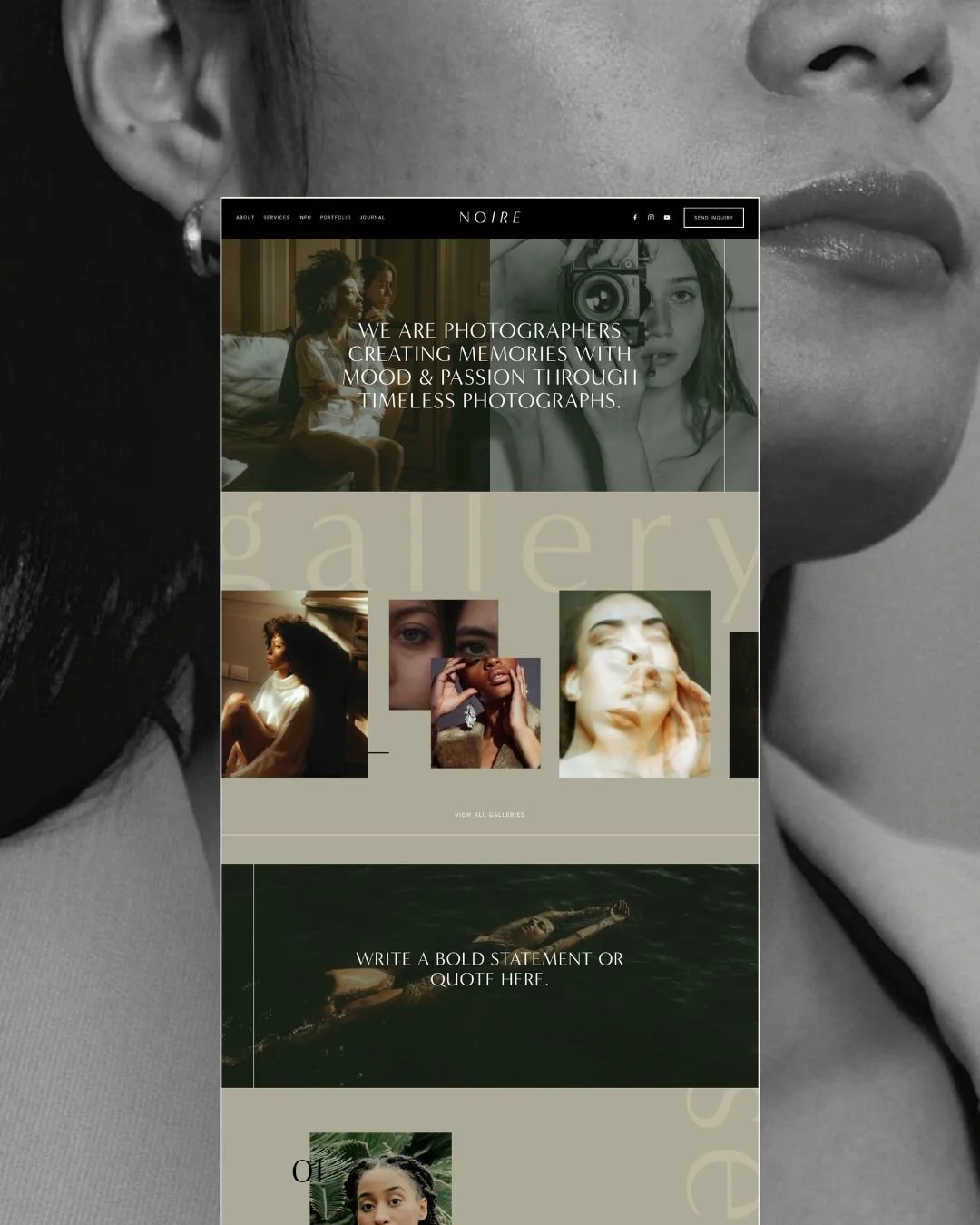 Best Website Templates for Photographers - Noire Squarespace Template by Big Cat Creative
