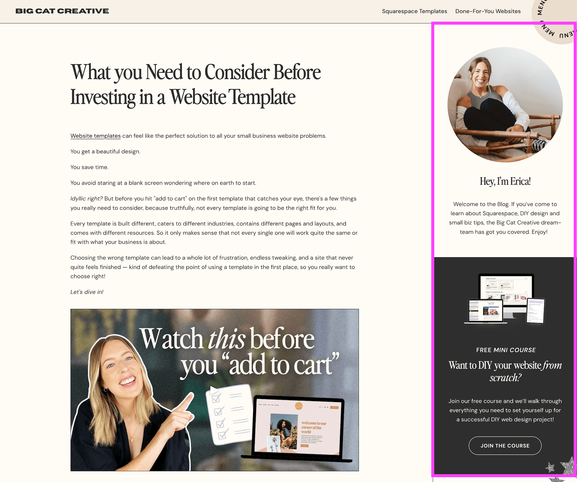Sidebar Example from our Big Cat Creative Blog