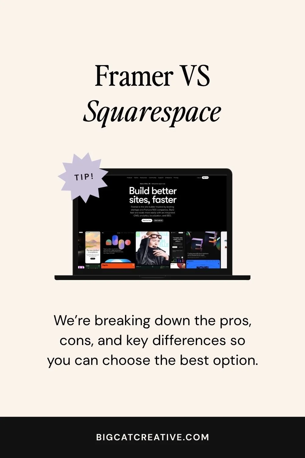 Framer VS Squarespace Pinterest Thumbnail