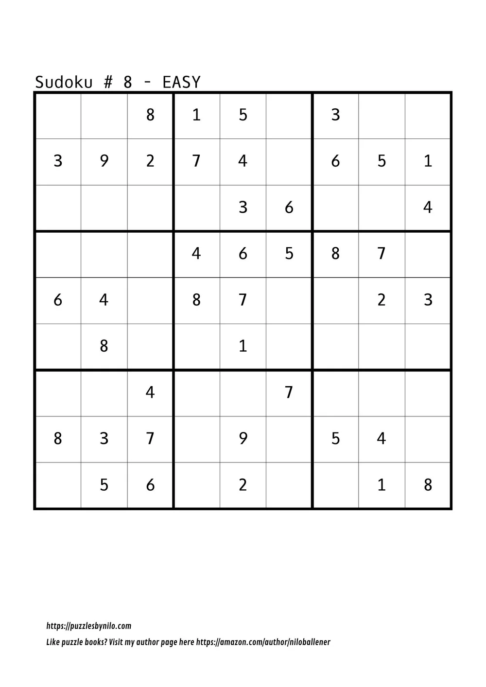 free downloadable sudoku puzzle easy 8 puzzles by nilo