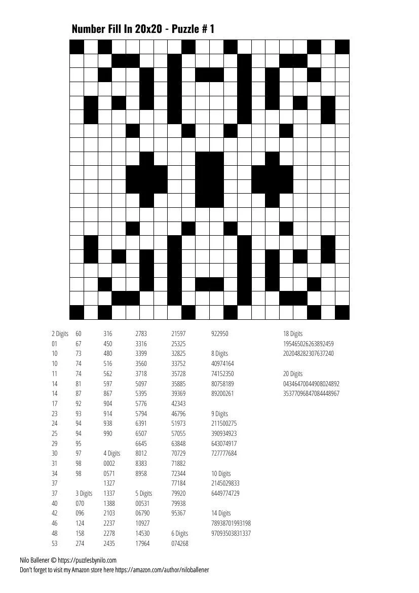 100 Number Fill In Puzzles Volume 2 - PRINTABLE DOWNLOADABLE — Puzzles By  Nilo