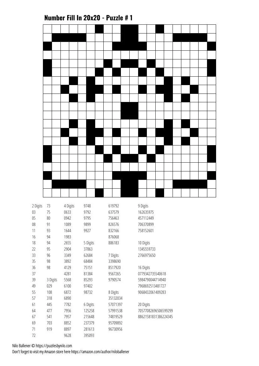 100 number fill in puzzles volume 8 - printable downloadable — puzzles nilo