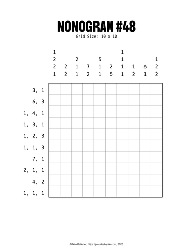 Nonogram Puzzle 10x10 #48 — Puzzles By Nilo