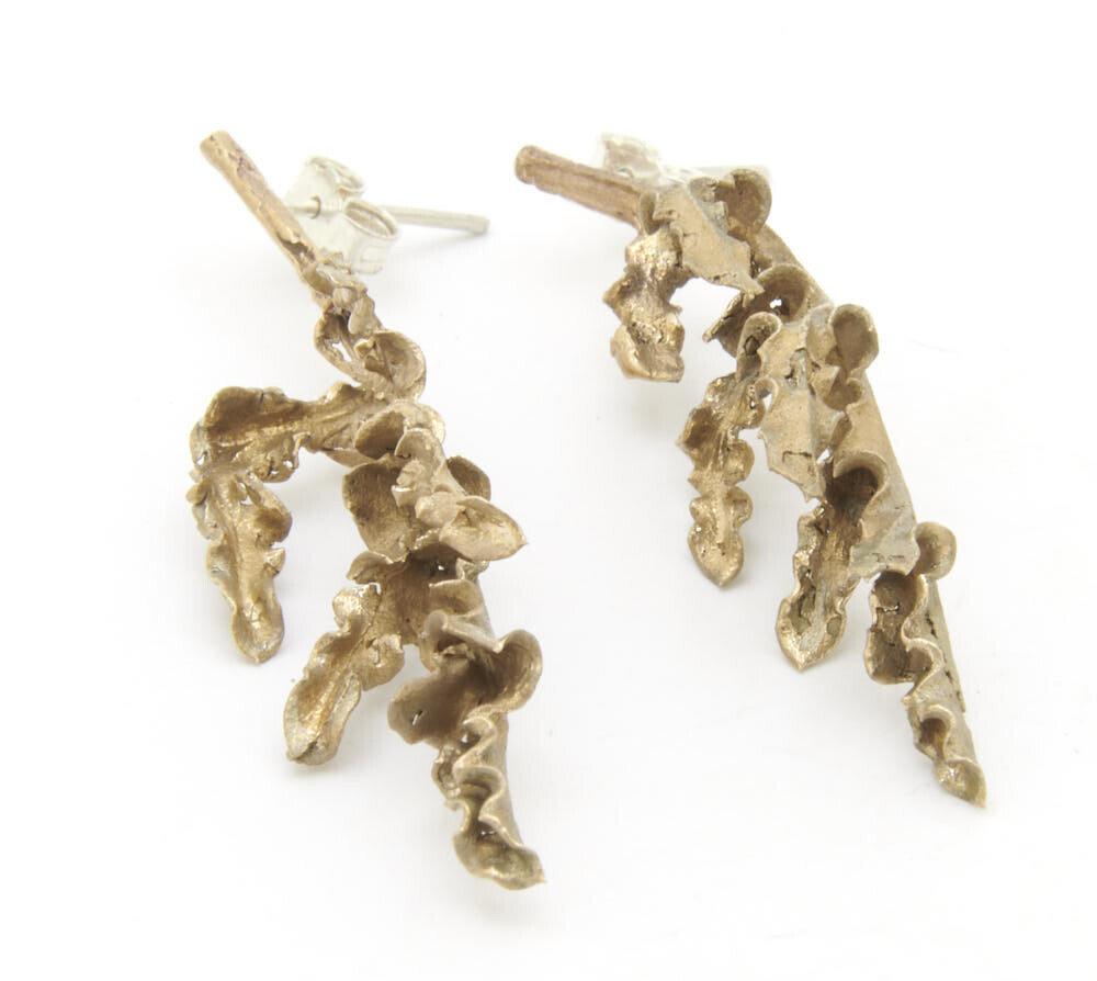 Withered Silver Bush Leaf Earrings - Bronze