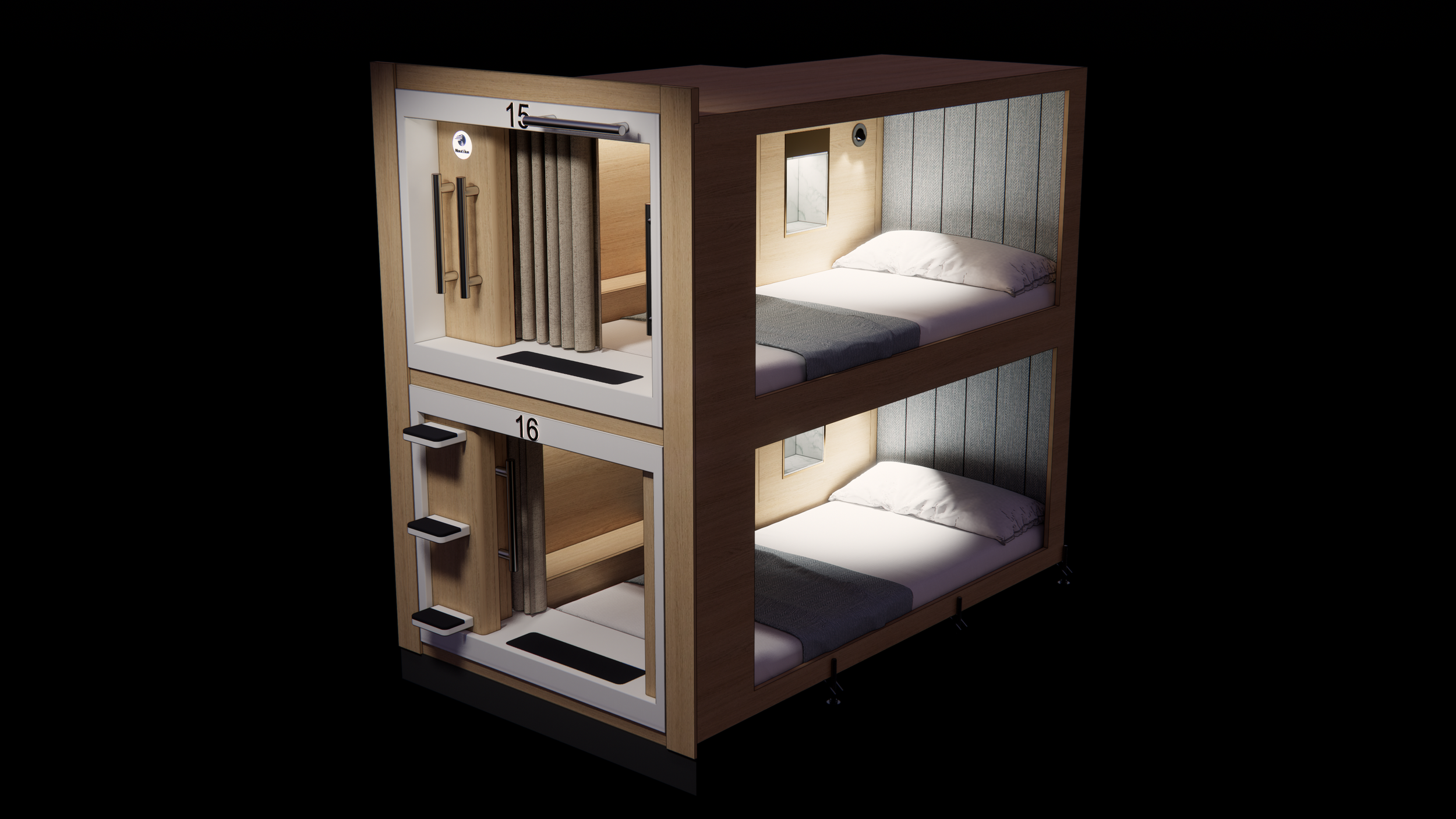 Hero image featuring a stacked soundproof Nautilus Sleeping Pod configuration and the main product message.