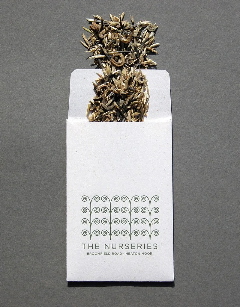 Custom letterpress printed seed packet business card.