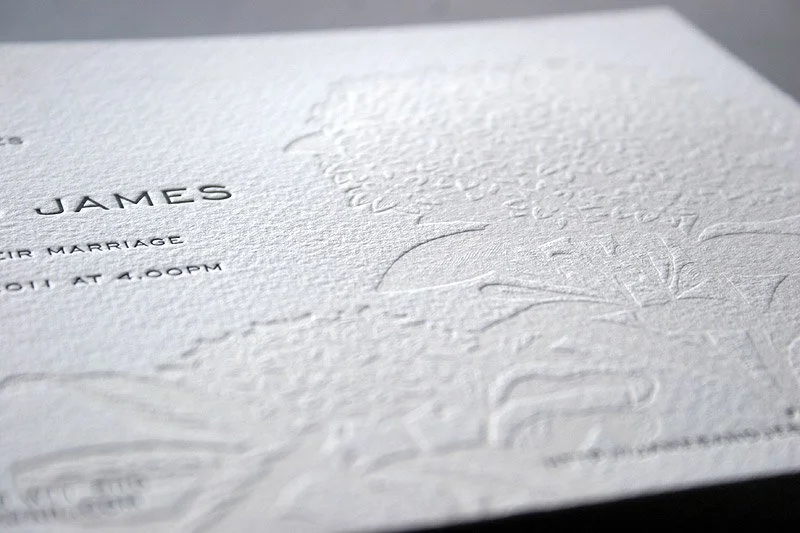 Detail of letterpress wedding stationery.