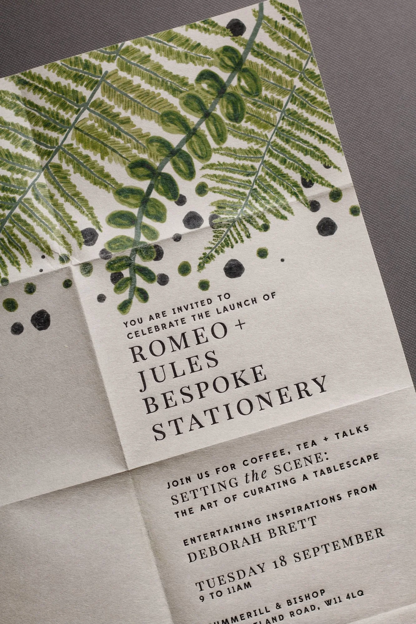 Custom letterpress and digitally printed fold out table plan for Romeo + Jules Stationery Designers.