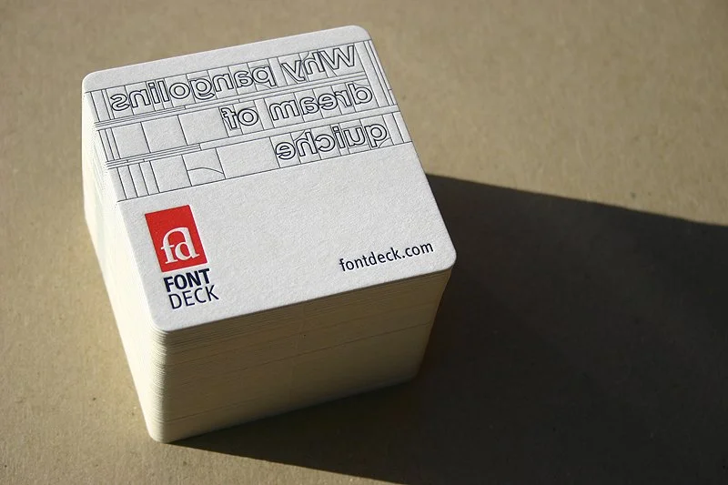 Letterpress drinks coasters for Fontdeck.