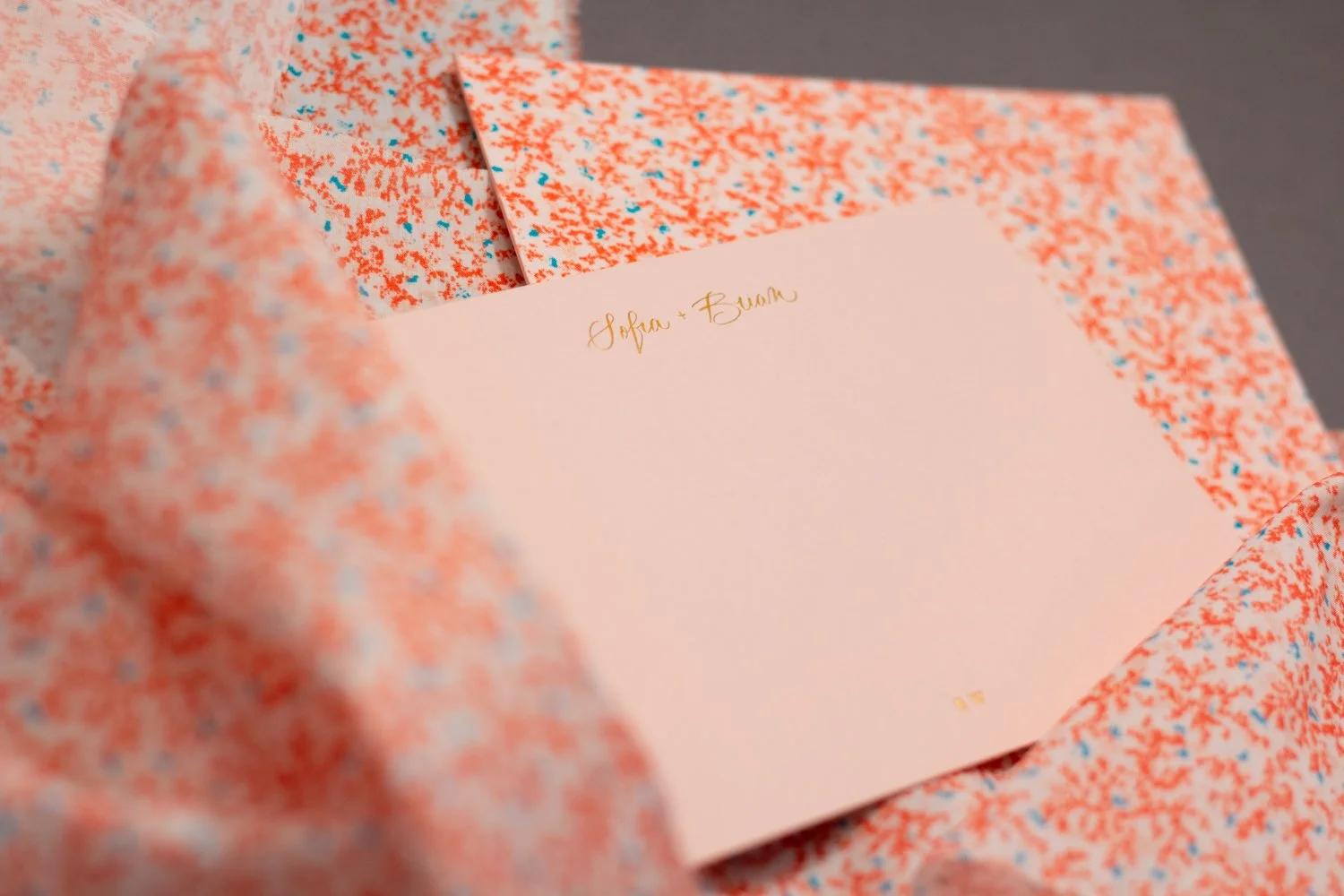Fabric duplex foil printed note cards.