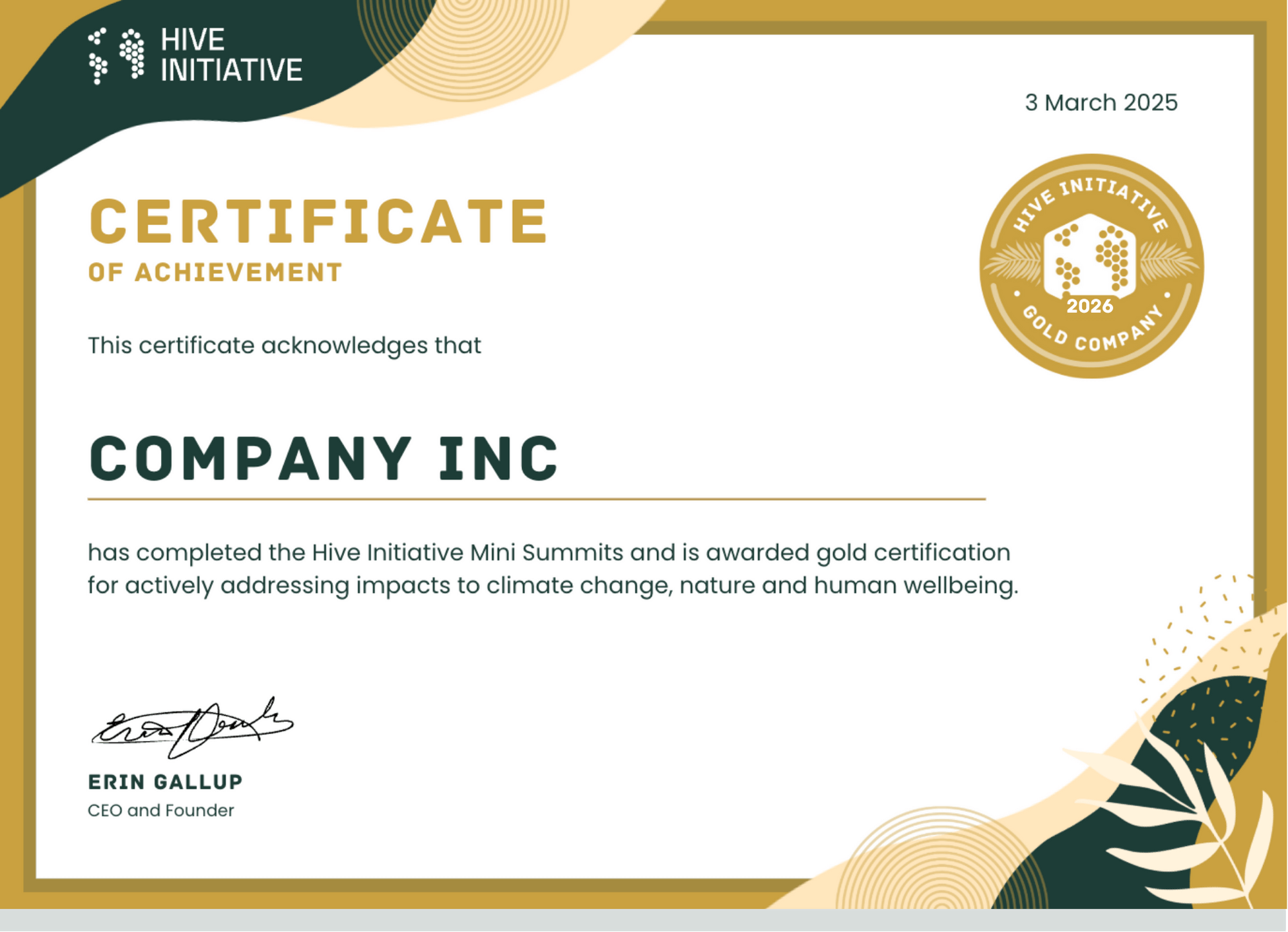 An image of the digital Gold company certificate