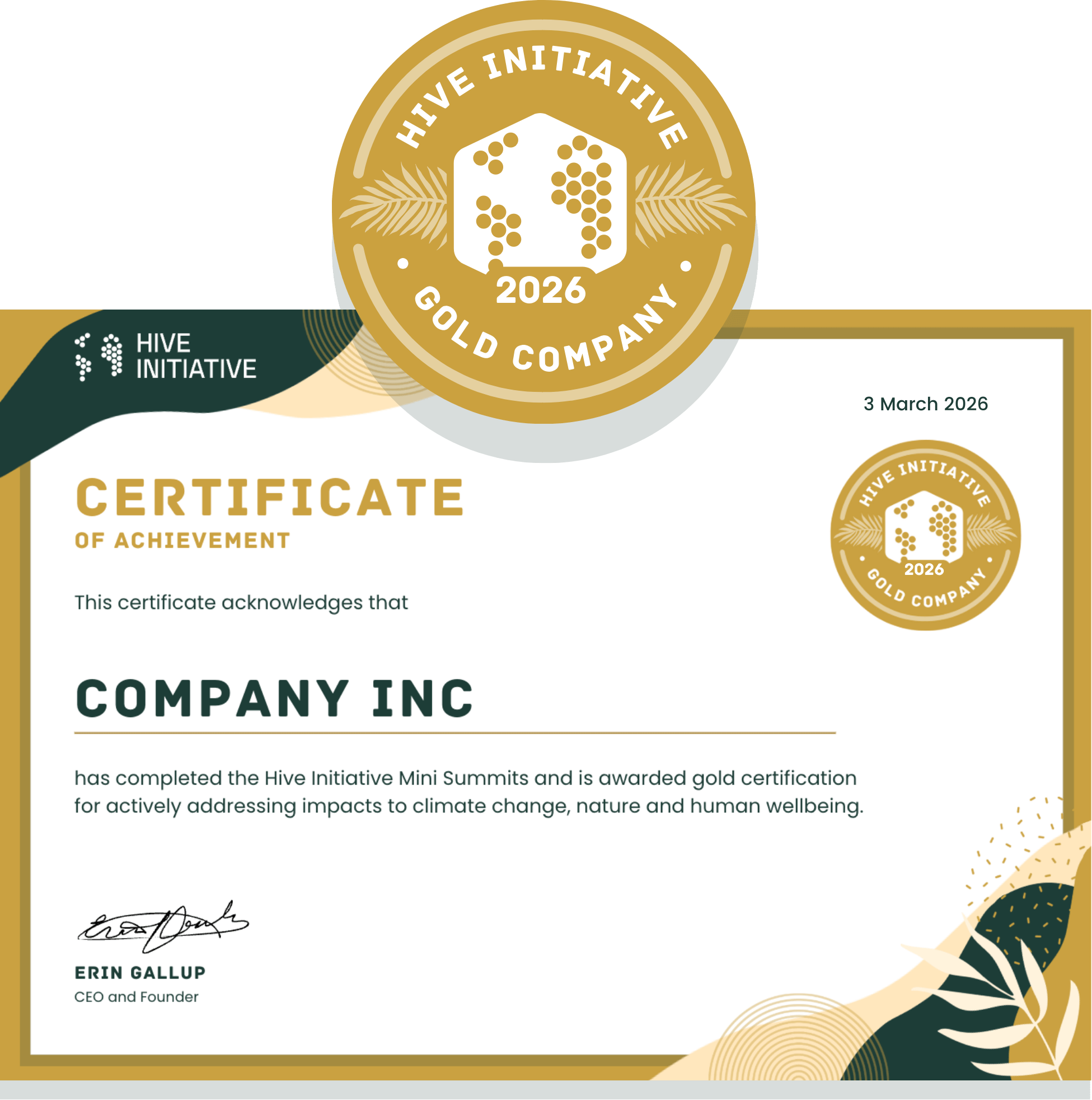 An image of the Gold certificate and the Gold badge
