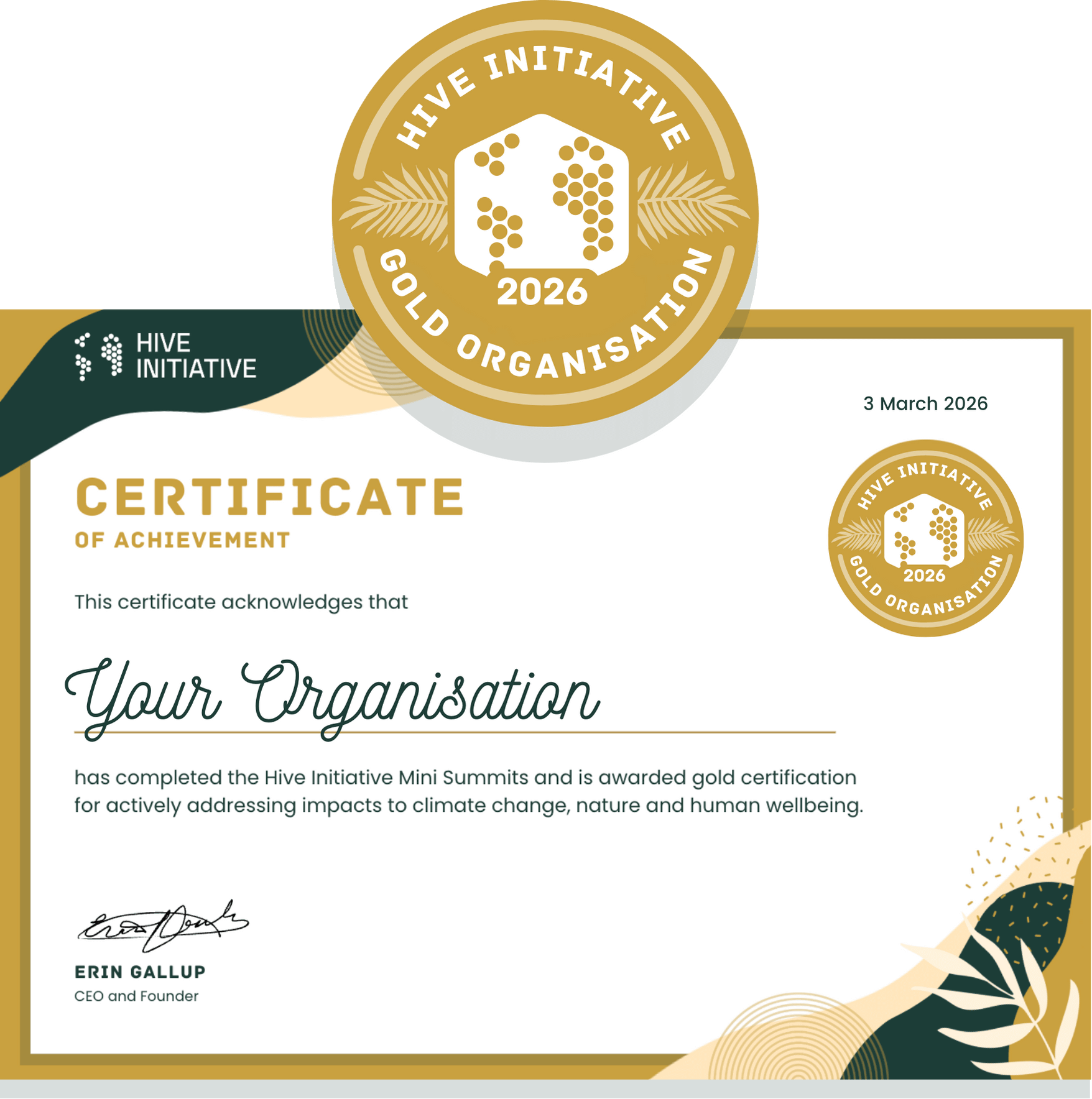 An image of the Gold Org badge and certificate