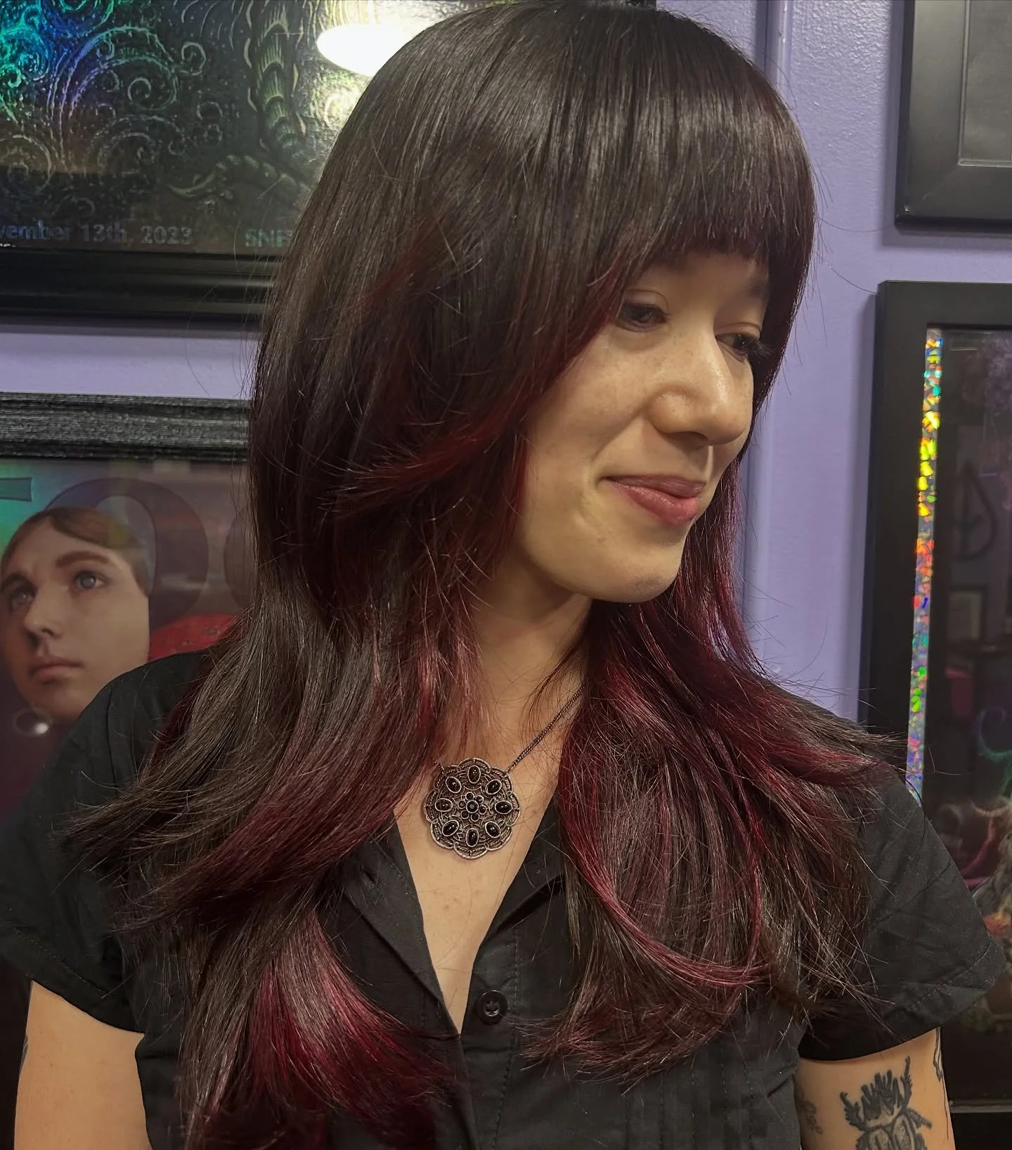 ℭ𝔯𝔢𝔞𝔱𝔢𝔡 𝔅𝔶: @manesbykay_ 
@pulpriothair @chromadaddy 

#pulpriot #pulpriothair #chromadaddy #autumn #toolposters #gothicdecor #fallcolors #comedyewithus #shagcut