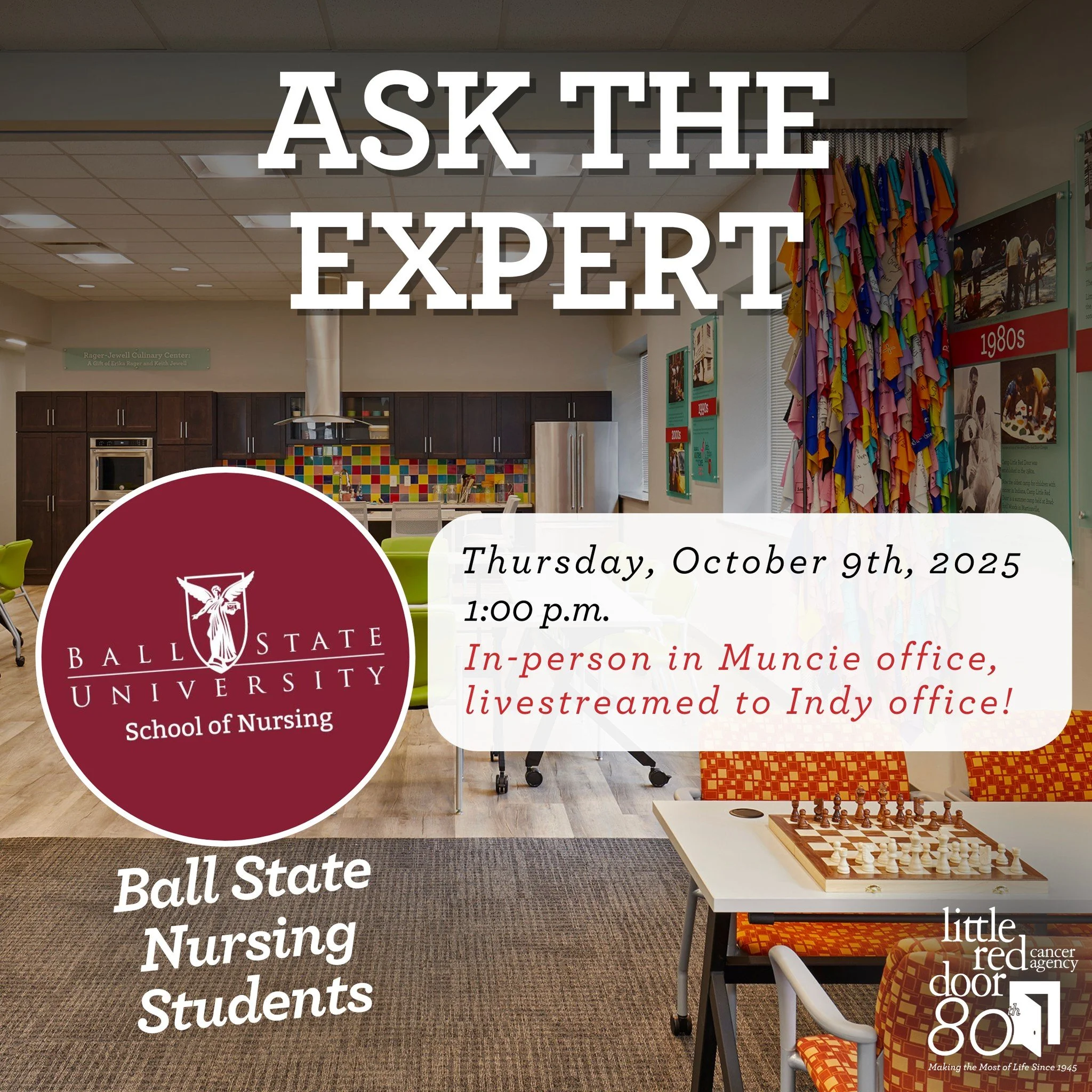 Join us for October's Ask The Expert, on Thursday, October 9th at 1:00pm!

October's expert is a group of Ball State Nursing Students! Join BSU Nursing Students as they discuss mental health and other practices and tools that will help regulate mood 