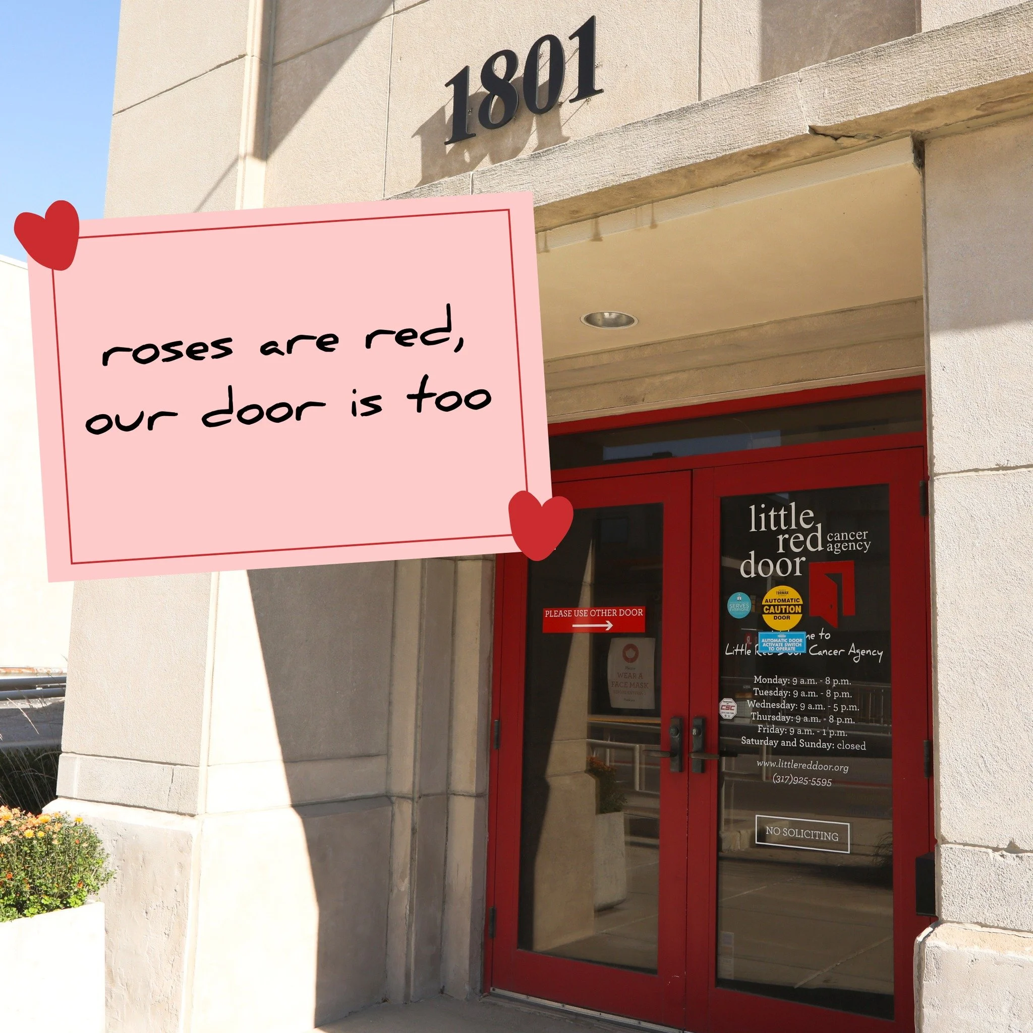 Roses are red,
Our door is red too ❤️
Because of your support,
Hope shines through.

Happy Valentine's Day from all of us here at Little Red Door! We wish you a day full of love, hope and positivity! ❤️