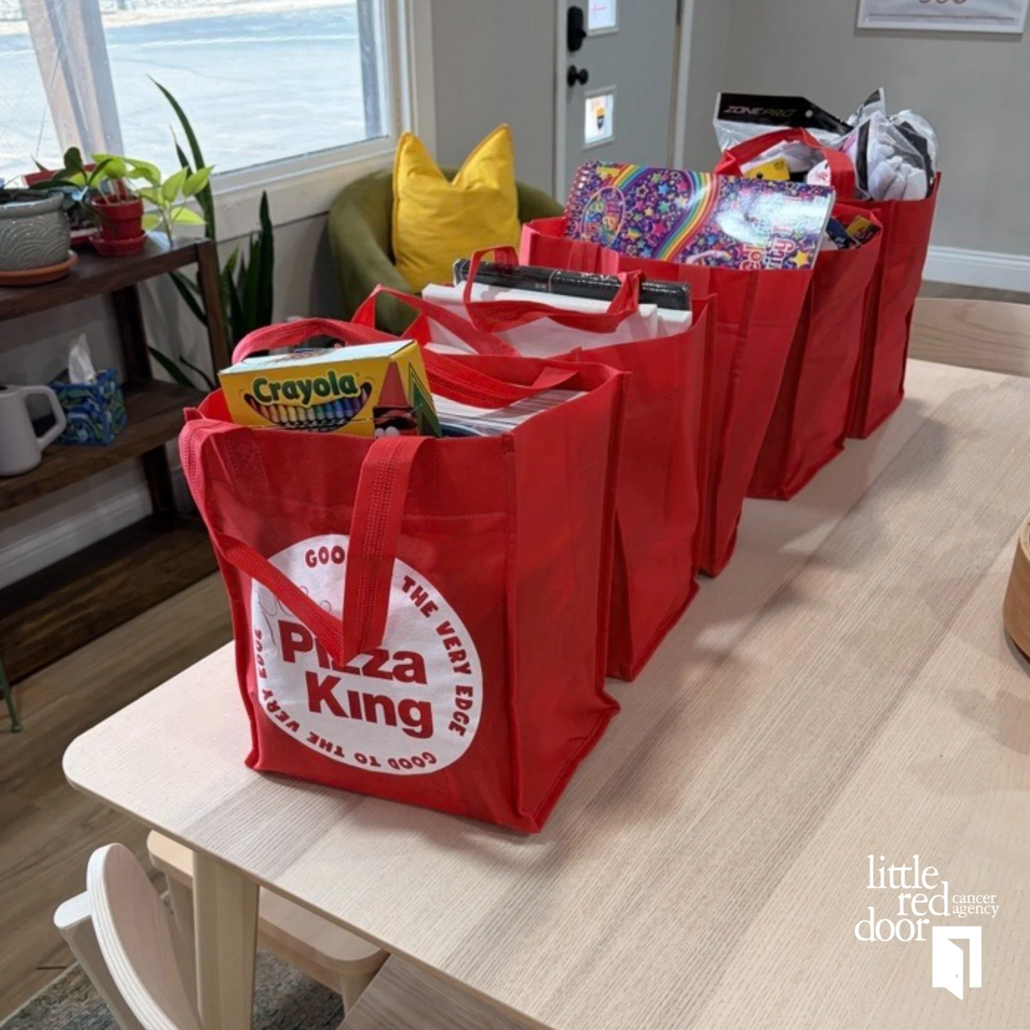 Thank you Pizza King!

Last week, Pizza King in Muncie, dropped off 5 bags full of various items for our clients from our Amazon Wishlist. Whether it is inside a care package or in our office, the items will help Hoosiers on their cancer journey.

If