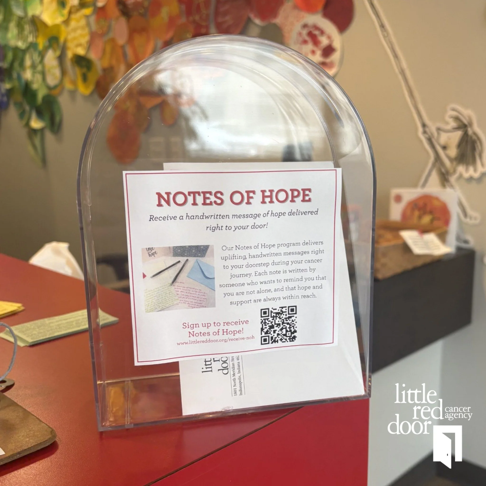 Spread a Little Hope with a Handwritten Note!

Notes of Hope is our program that sends letters of encouragement right to the doorstep of our client&rsquo;s undergoing cancer treatment.  All cards are written by volunteers and mailed by Little Red Doo