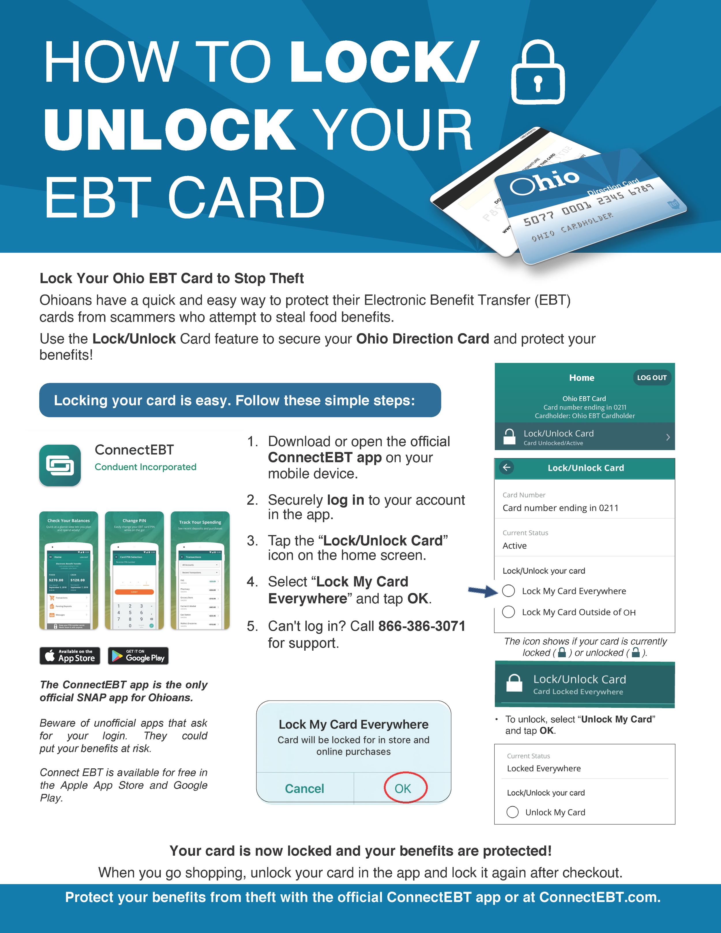 Protect your SNAP benefits with the ConnectEBT app or at ConnectEBT.com! 