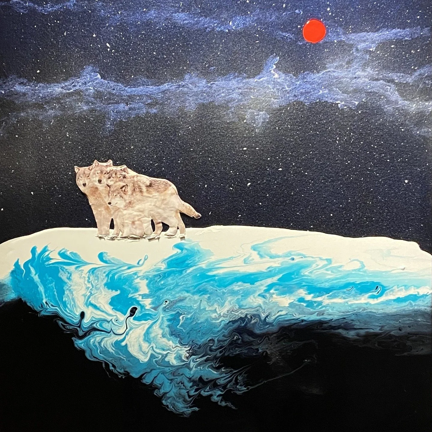 Ma nouvelle production 
Il mio cerchio sacro, la mia famiglia ( Mon cercle sacr&eacute;..ma famille) 36x24 acylique fini &eacute;poxy
Mon cercle sacr&eacute;&hellip; ma famille
Sous la lune rouge, gardienne des liens invisibles,
ils avancent serr&eac