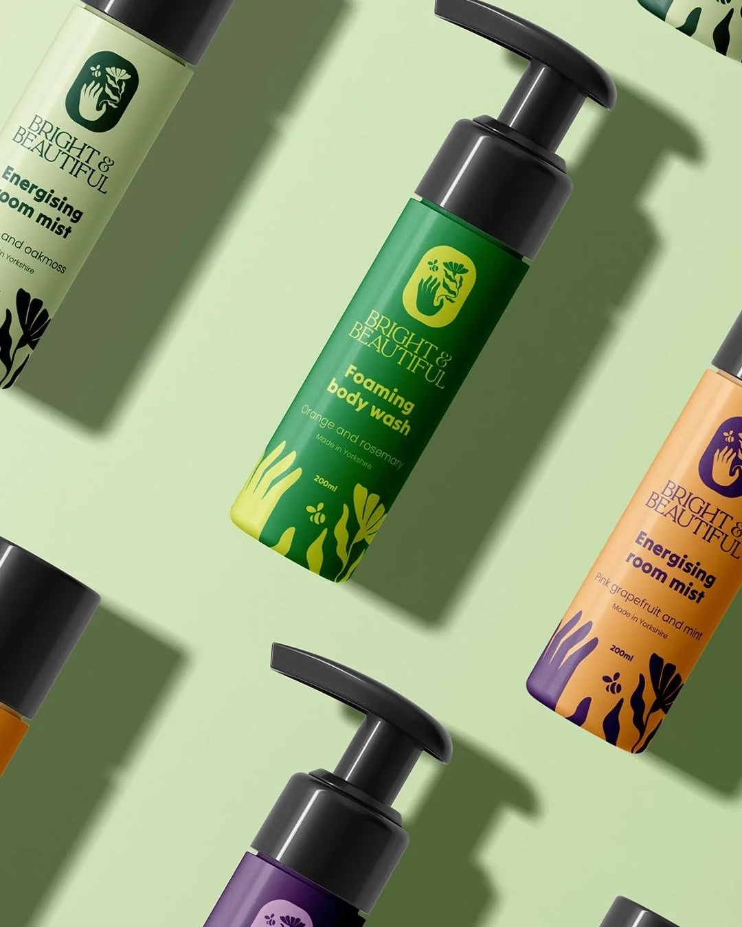 Bright and Beautiful 🌼 A Yorkshire brand crafting natural candles, wax melts, diffusers and beauty products designed to soothe the soul. Inspired by wildflower meadows, the identity combines a hand, flower and bee icon with flexible design elements 