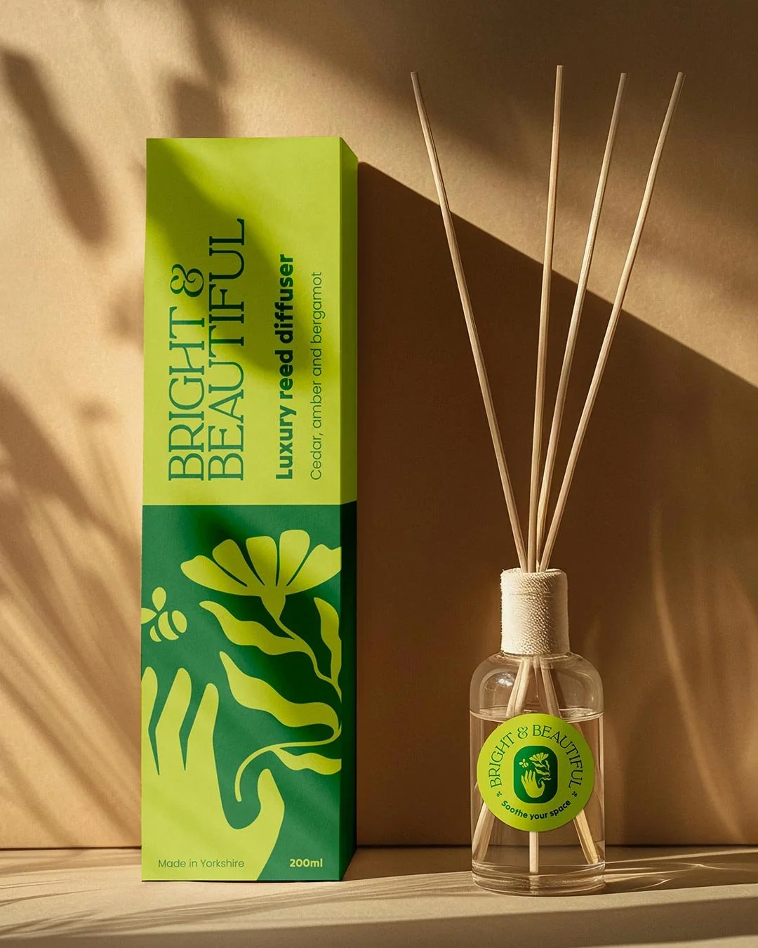 Bright and Beautiful 🌼 A Yorkshire brand crafting natural candles, wax melts, diffusers and beauty products designed to soothe the soul. Inspired by wildflower meadows, the identity combines a hand, flower and bee icon with flexible design elements 