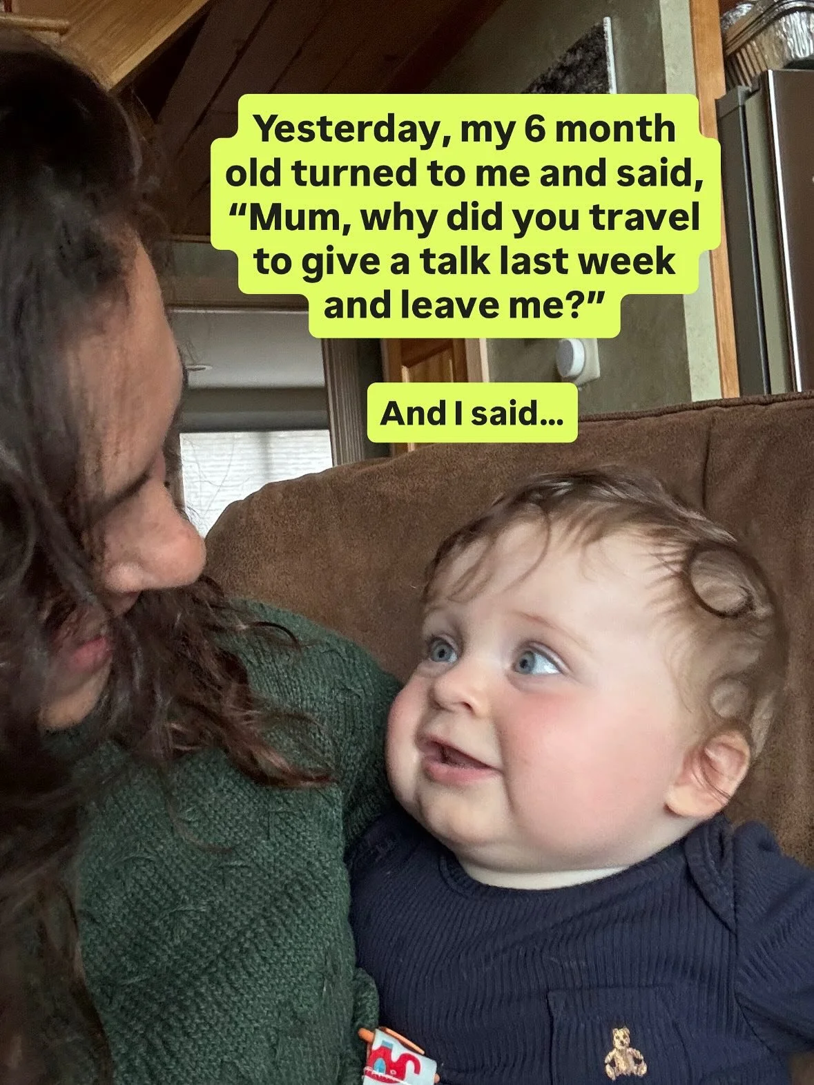 Think you might want to leave your baby at home and give talks to 100s of people?

Conment &ldquo;5&rdquo; and I&rsquo;ll send you my 20-min masterclass, &ldquo;How to speak on stage in just 5 weeks.&rdquo;

Also, just so you know, you can give talks