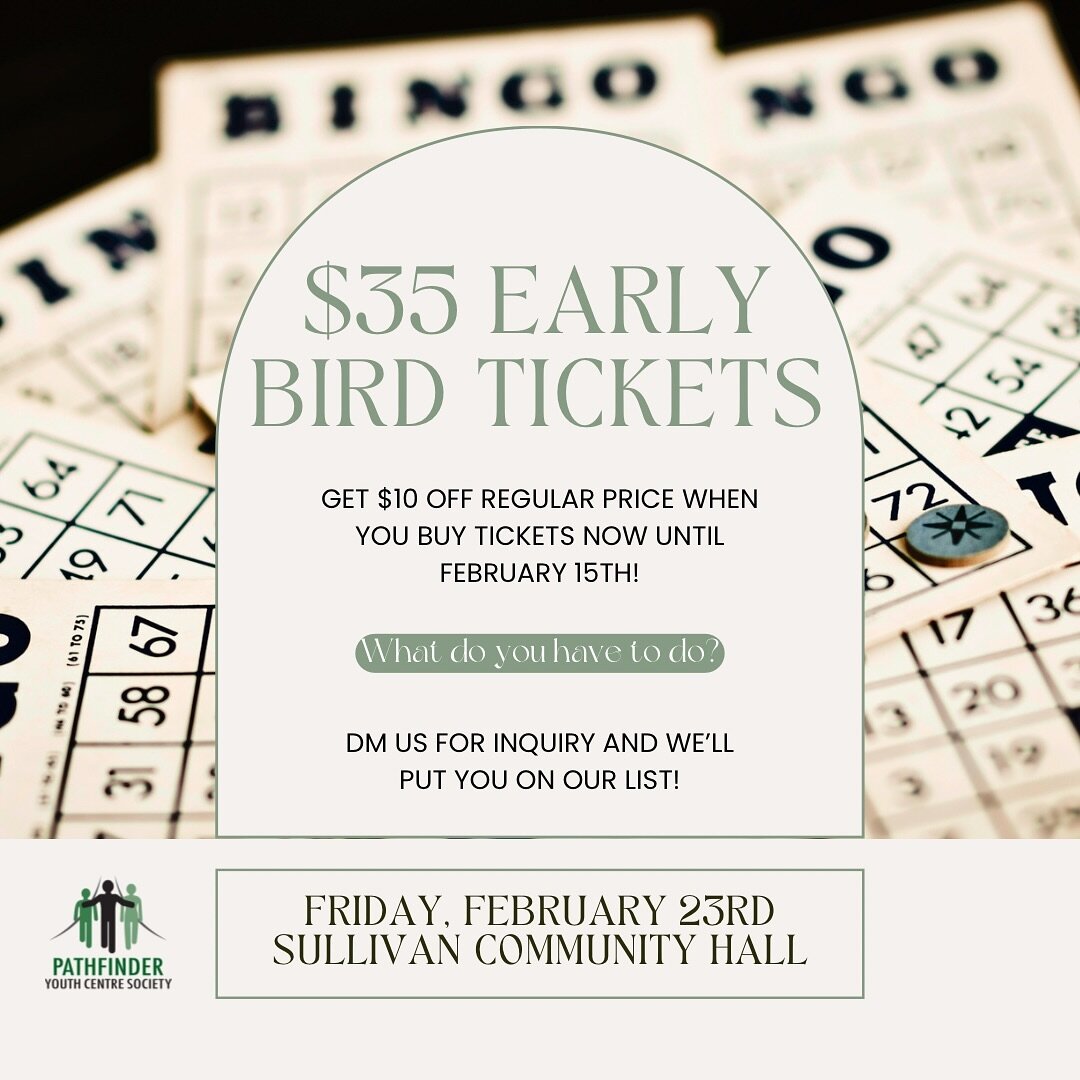Secure your Bingo Night tickets for $35 until February 15th! 🎉 

For inquiries, send us a direct message, and we'll add you to our list! 🗒️ 

Join the fun at our Bingo Night fundraiser on February 23rd at Sullivan Community Hall in Surrey from 6pm-