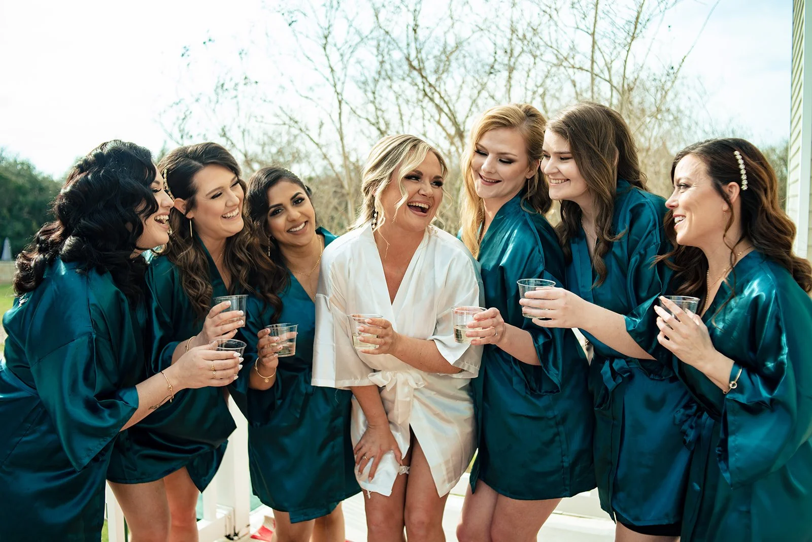 Bride getting ready with her bridesmaids at Inn at Quarry Ridge wedding venue
