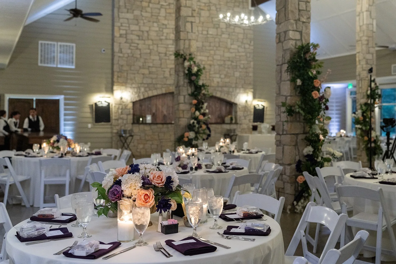 Elegant wedding reception space prepared for guests in College Station Texas