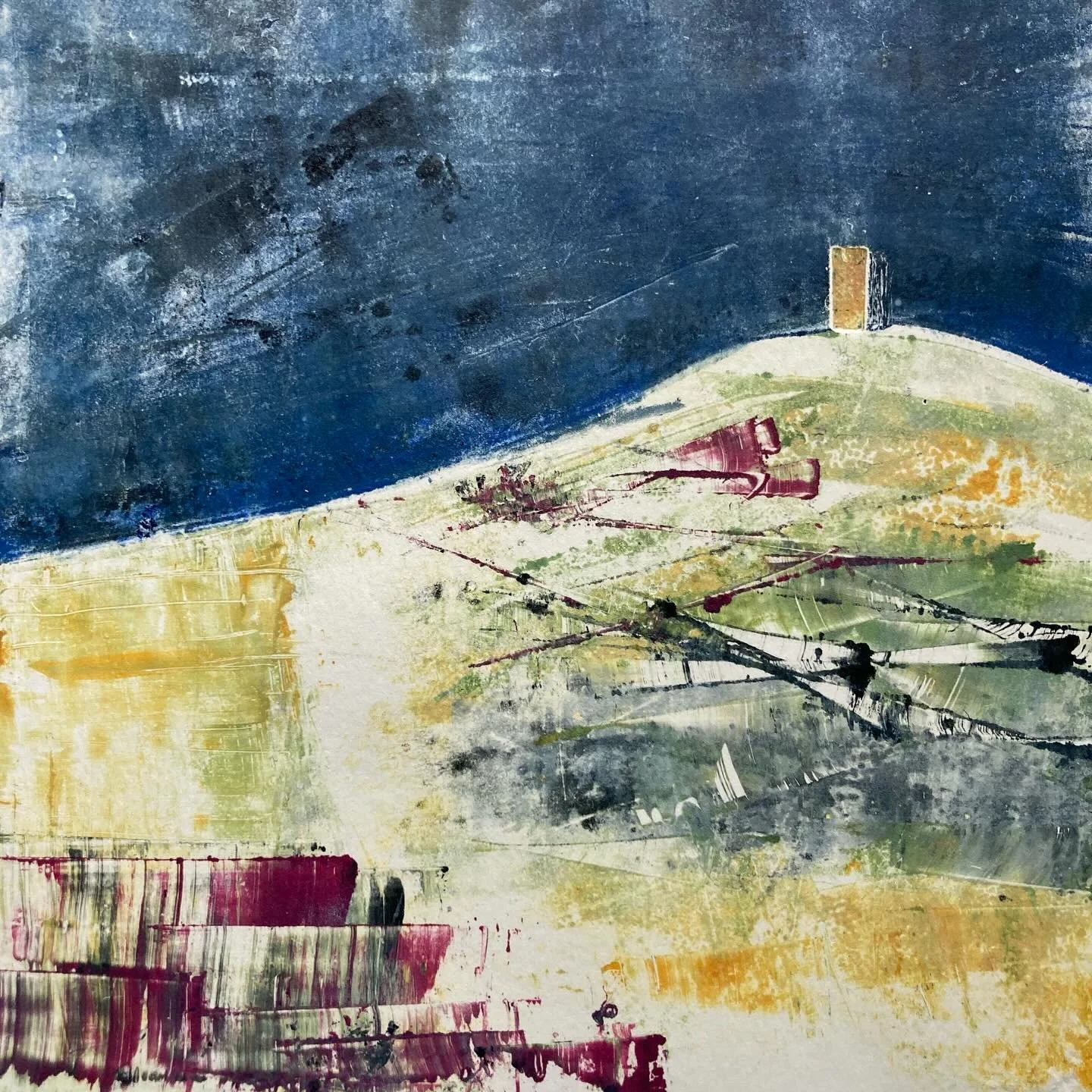 It&rsquo;s taken a while to get back into creative mode but here are few little monotypes of Glastonbury Tor I&rsquo;ve done over the last few days which are helping to solidify my ideas regarding some larger prints. Watch this space! #glastonburytor