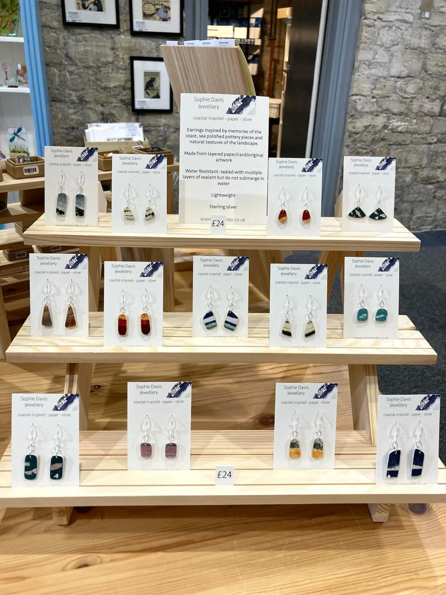 Some of my new coastal inspired earrings on display at @handmadeboa a lovely gallery at 1 Lamb Yard, Bradford on Avon #visitbradfordonavon #handmadejewelleryuk #bradfordonavonartgallery #wiltshirecrafts #printmaker