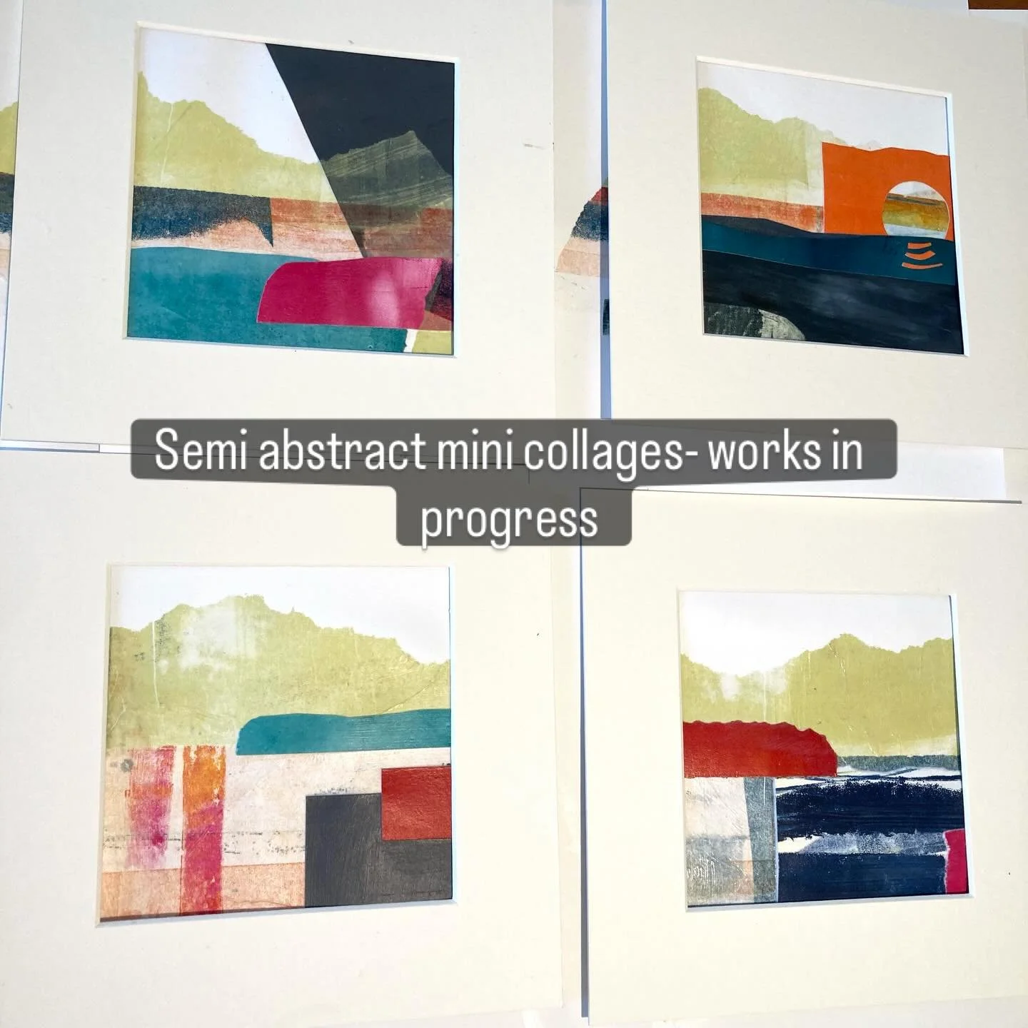 Recently I&rsquo;ve been experimenting with collage to create different compositions and colour combinations as ideas for new prints. I quite like these ones #printmaking #collage #semiabstractlandscape #miniartworks #bathartist