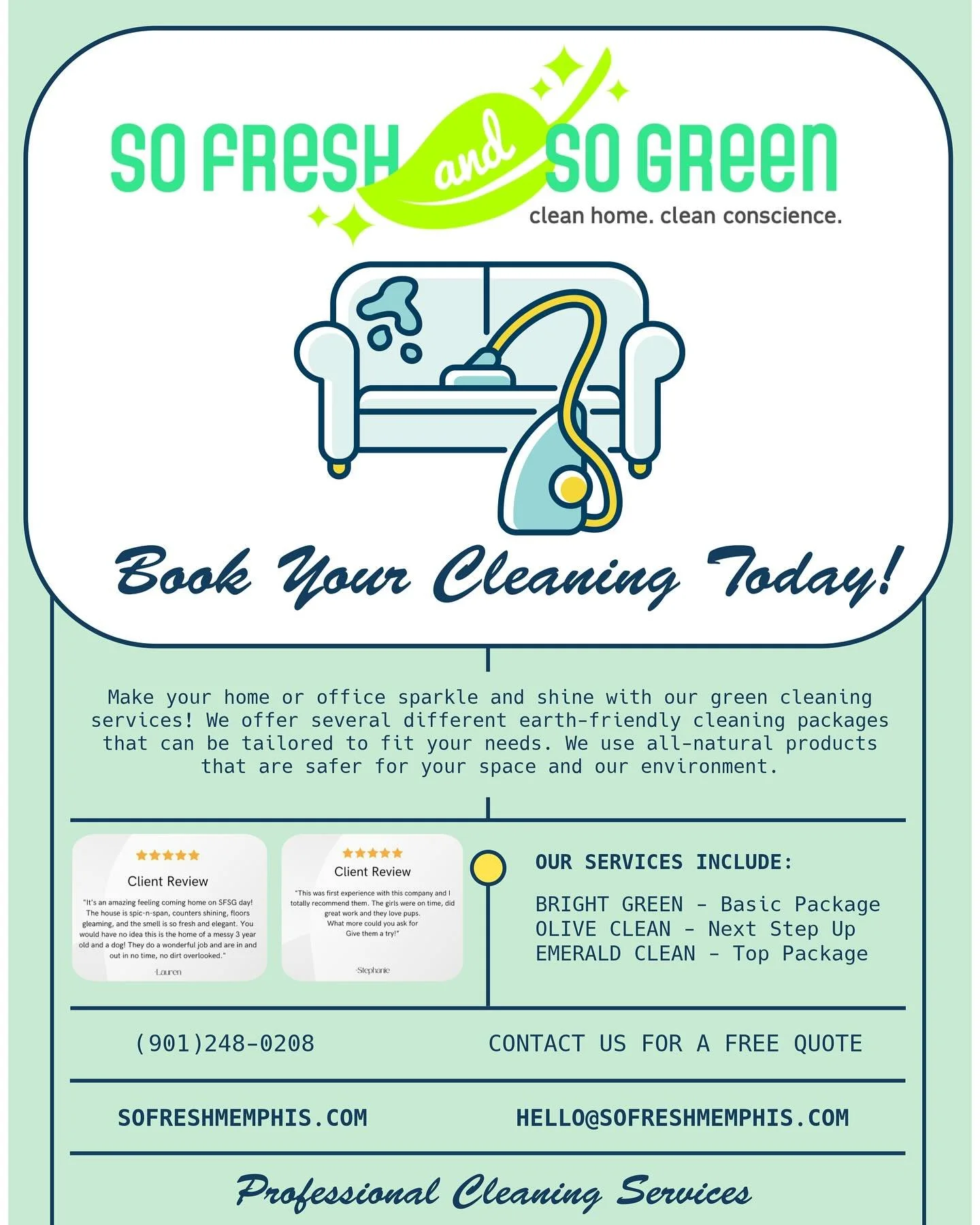 We&rsquo;ve Expanded Our Fresh + Non-Toxic Clean! 🍃 🧽 

For over 13 years, since 2011, So Fresh and So Green has proudly served homes and businesses within the Memphis city limits, bringing a fresh, safe, and eco-friendly clean to countless happy c