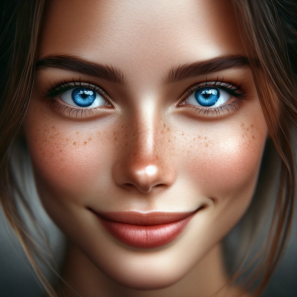 DALL·E 2023-12-29 10.11.39 - A highly detailed close-up portrait of a content woman looking directly at the camera, featuring prominent, bright blue eyes that sparkle with sharpne.png