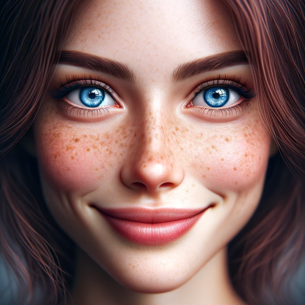 DALL·E 2023-12-29 10.56.38 - A highly detailed, ultra-realistic close-up portrait of a content woman looking directly at the camera. Her big, bright blue eyes sparkle with extreme.png