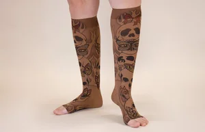 Misfit Mocha printed LympheDIVAs knee-high compression socks