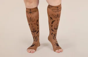 Oddities Mocha printed LympheDIVAs knee-high compression socks