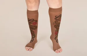 Charm Mocha printed LympheDIVAs knee-high compression socks
