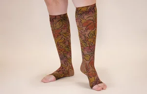 Bahama Mama Mocha printed LympheDIVAs knee-high compression socks
