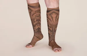 Gatsby Mocha printed LympheDIVAs knee-high compression socks